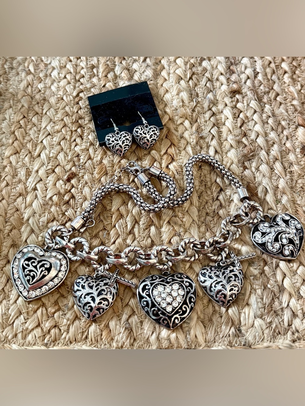 Silver Heart Charm necklace and Earrings Set - Silver Heart Jewelry